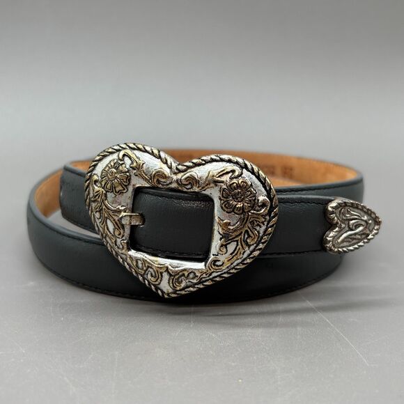 Vintage Justin Leather Western Belt Gray Heart Buckle 28 Cowhide USA 503GY - Picture 1 of 11